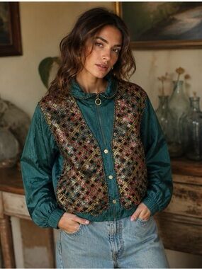 Vintage Lavon Bomber Jacket with Patterned Front